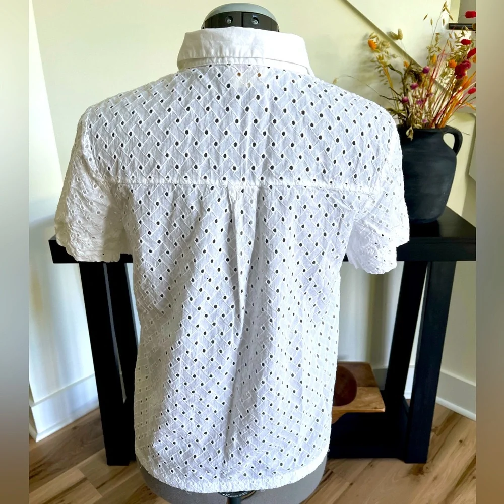 Kate Spade Set - White Eyelet Short Sleeve Button-Up Shirt and Skirt - Size S